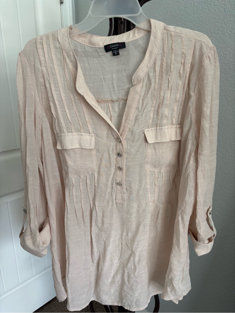 Cocomo Pale Pink Pintuck Button-Front Tunic